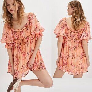 NWT New $148 Free People Marney Mini Peach Combo Dress Size S